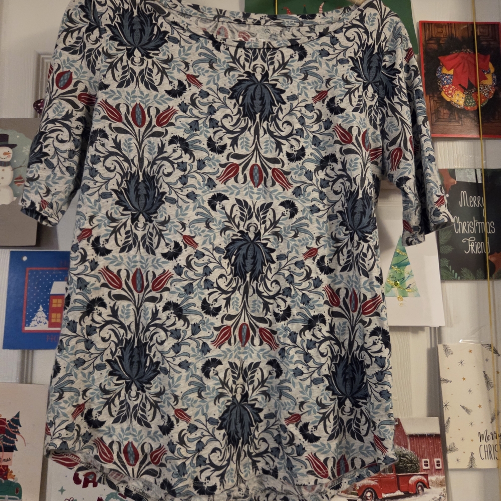 LOFT Multicolor 100% Cotton Blouse Size Xs Amazing Blue & Red Floral